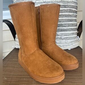 Camel Suede Mid-Calf Boots